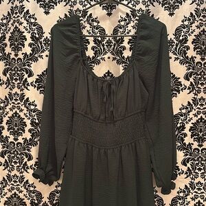 Dark Green Long Sleeve Tie Front Dress